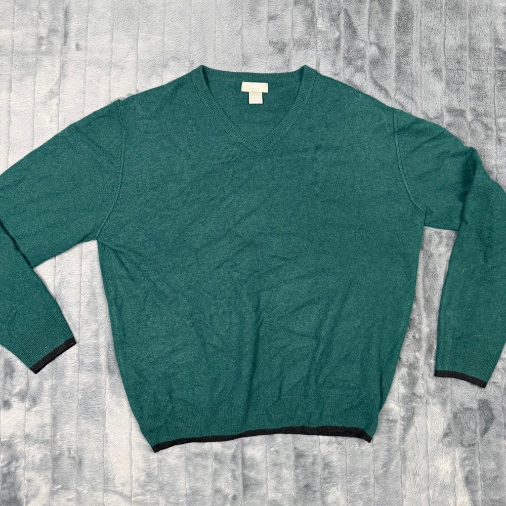 Neiman Marcus Mens Cashmere V-Neck Sweater Green Black Trim Size L 7883